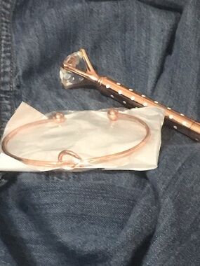 Rose Gold Cuff Bracelet with Ball Ends and Rose Gold Pen
